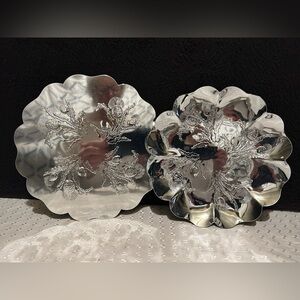 Vintage,  Burnished Aluminum, Footed Tray & Plate Thistle Design, Hand Hammered